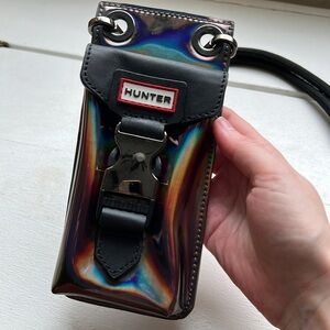 Hunter cross body bag small card holder key iridescent black purse holographic